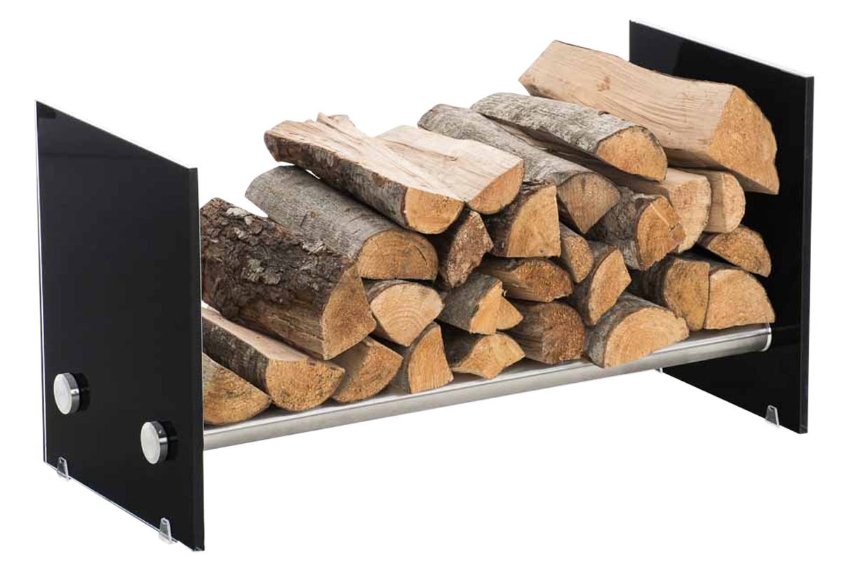 Kaminholzständer GAVIN Kaminholzablage Glas Edelstahl Kaminholzhalter